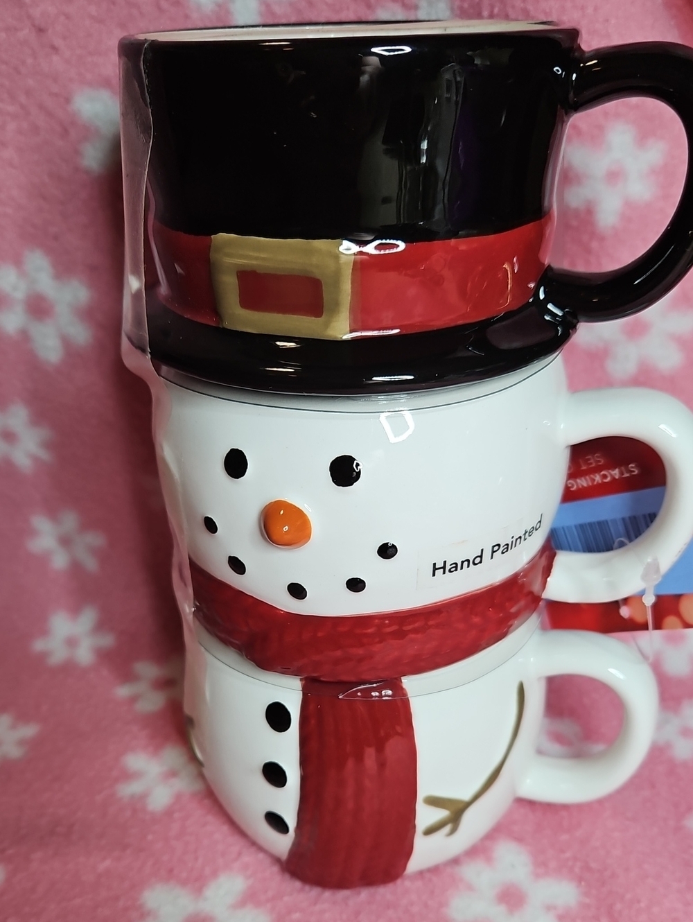St. Nicholas Square Hand-Painted Snowman Stackable Mug Set - Black, White & Red